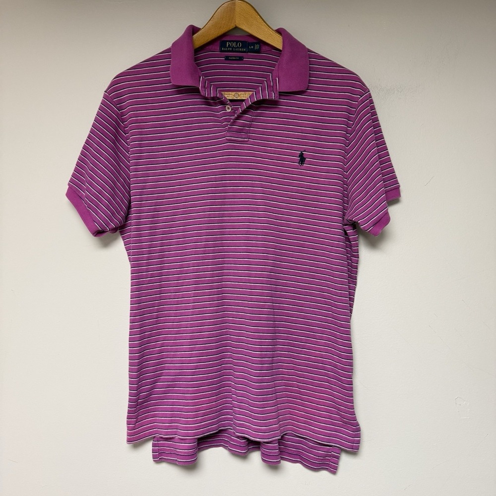 POLO RALPH LAUREN mens custom fit stripe purple golf polo‎ shirt size Large